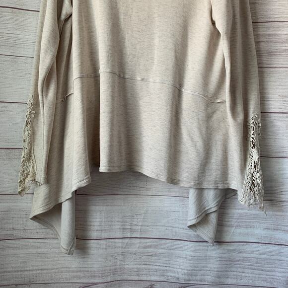 Bobeau Cream Cardigan Sweater Lace Detail Draped Front Long Sleeves Size Large - Picture 7 of 16